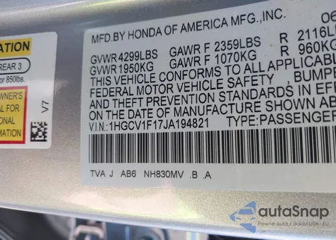 2018 Honda Accord Lx from USA, damaged, VIN 1HGCV1F17JA194821
